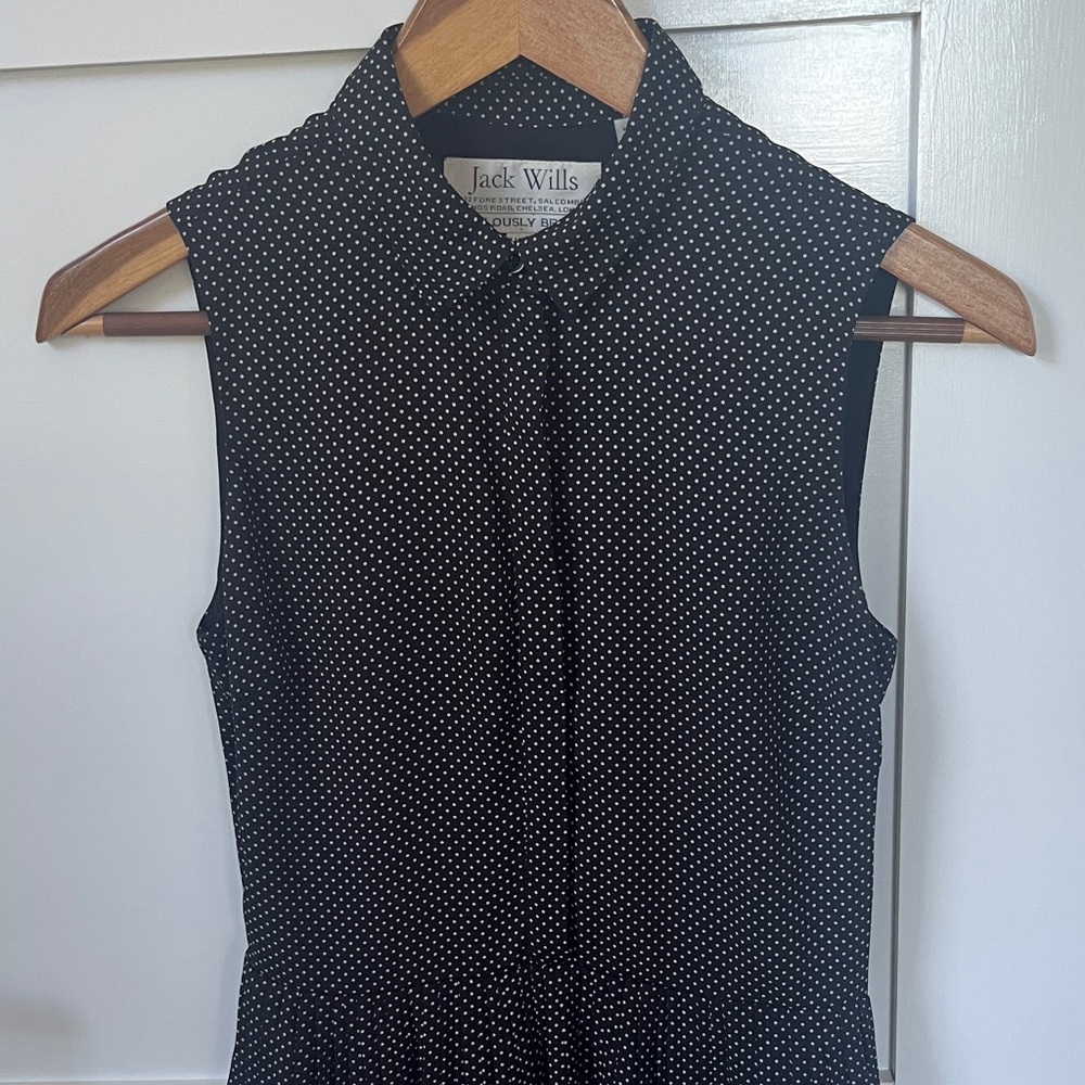 Jack Wills Vinatge Black Polka Dot Shirtdress Pleated Skirt POCKETS Size 0